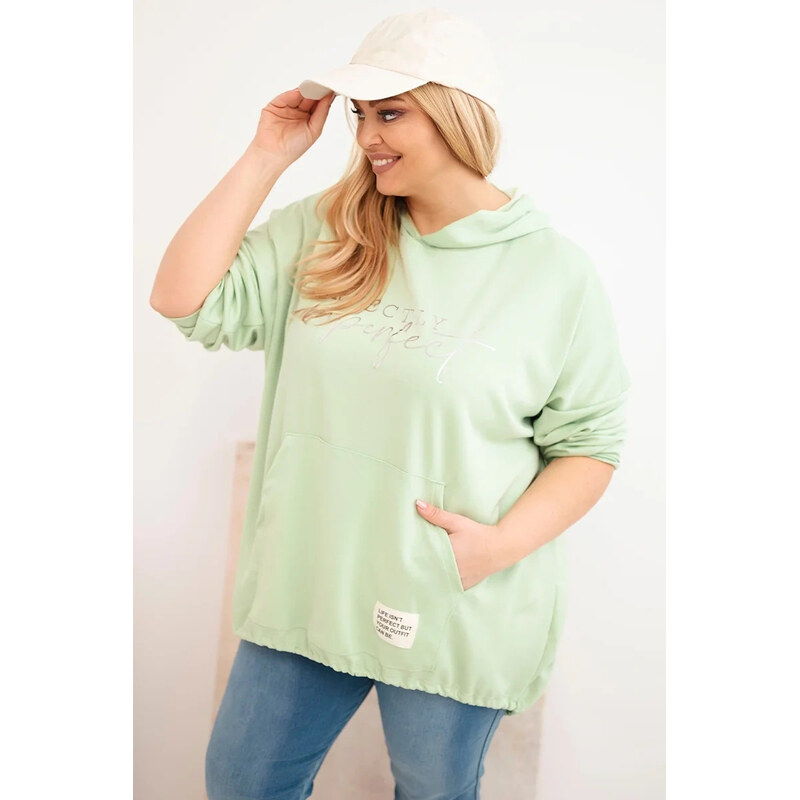 K-Fashion Dámská mikina Plus Size s kapucí a potiskem mátová