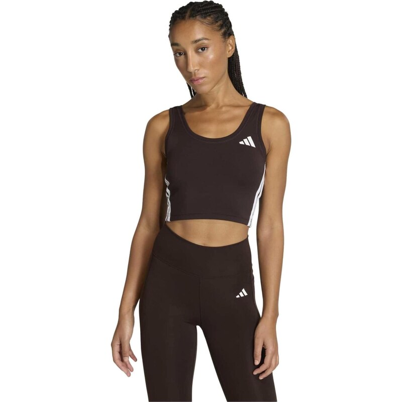 ADIDAS PERFORMANCE Sportovní top tmavě hnědá / bílá