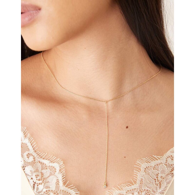 DesignB London crystal drop lariat necklace in gold