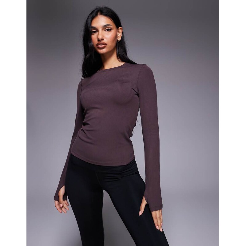 4505 plush handle rib long sleeve warmup top in raisin-Brown 112547255
