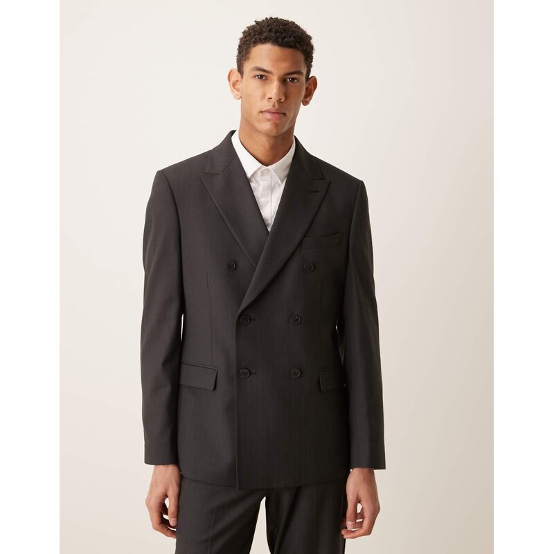 ASOS DESIGN slim suit jacket in black subtle stripe