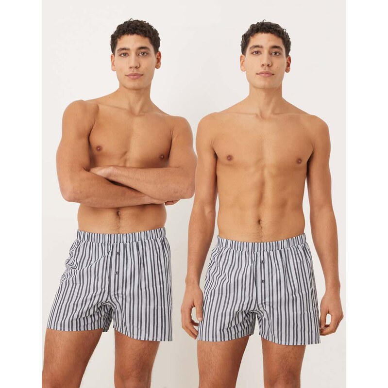 ASOS DESIGN 2 pack woven boxers in navy stripe 112879251