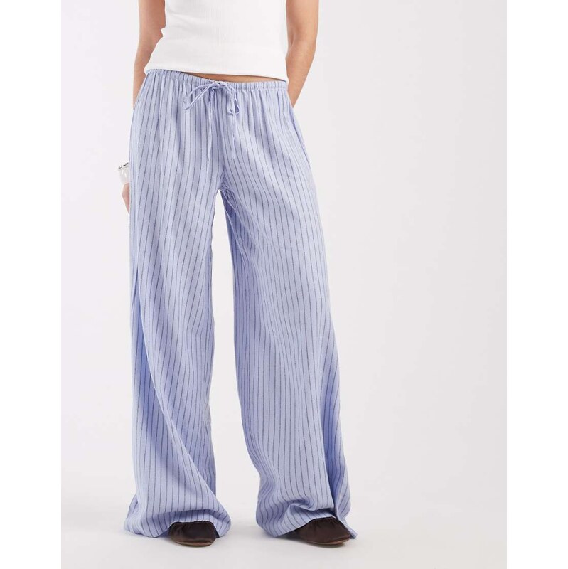 New Look pinstripe wide leg trousers in blue
