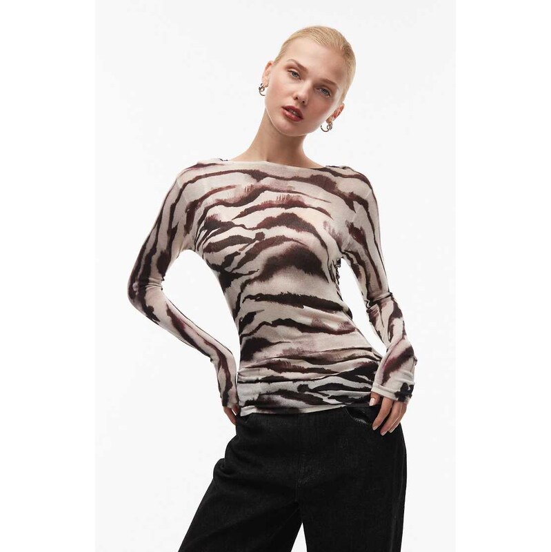 ASOS DESIGN sheer knitted soft touch ruched side top in mono print 115520192