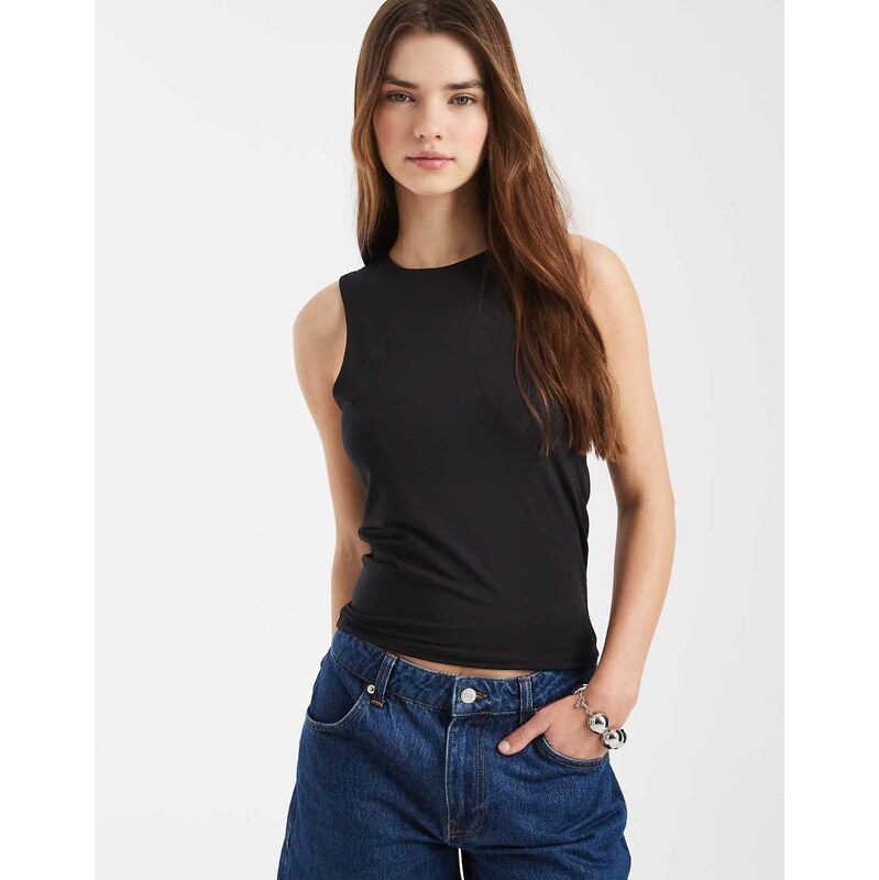 ASOS DESIGN double layer long racer vest in black