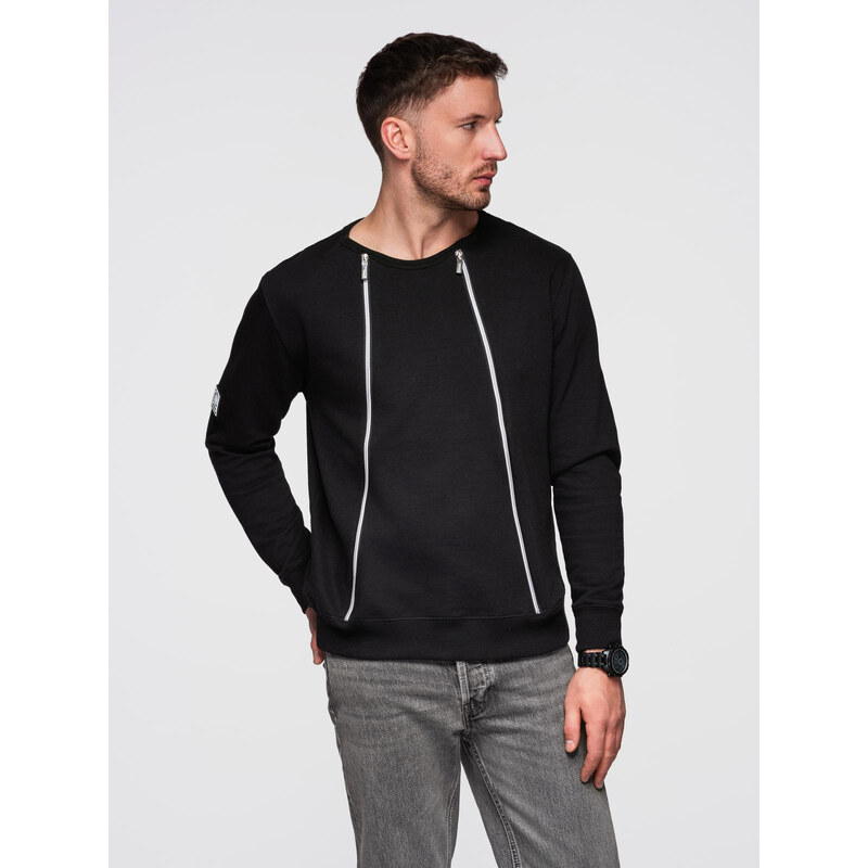 Ombre Mens sweatshirt with decorative front zips - black