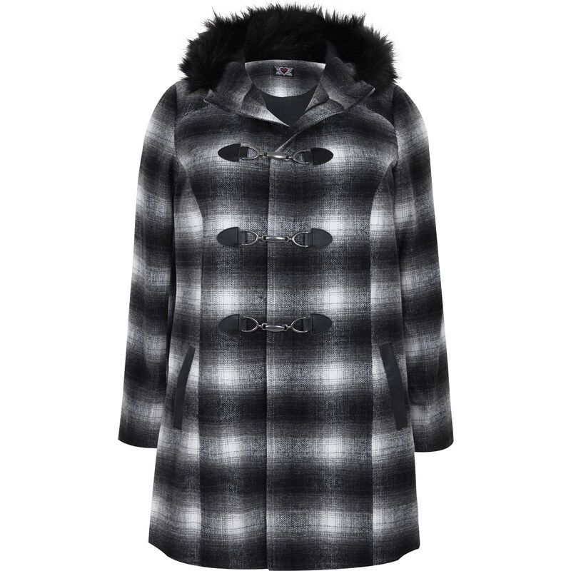 VITALITY Černobílý kostkovaný kabát s kapucí