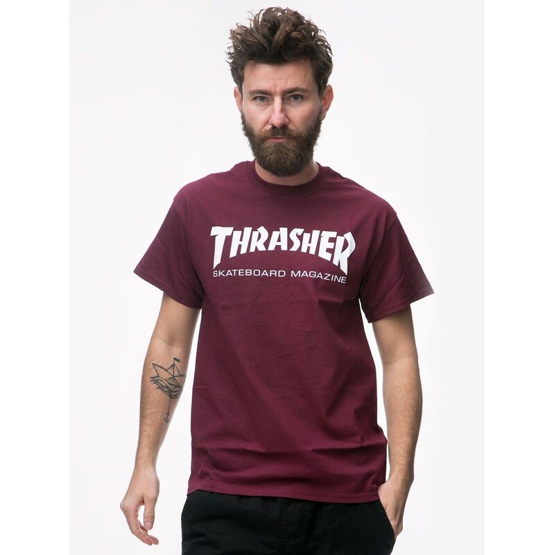 Pánské burgundské tričko s krátkým rukávem Thrasher Skate Mag