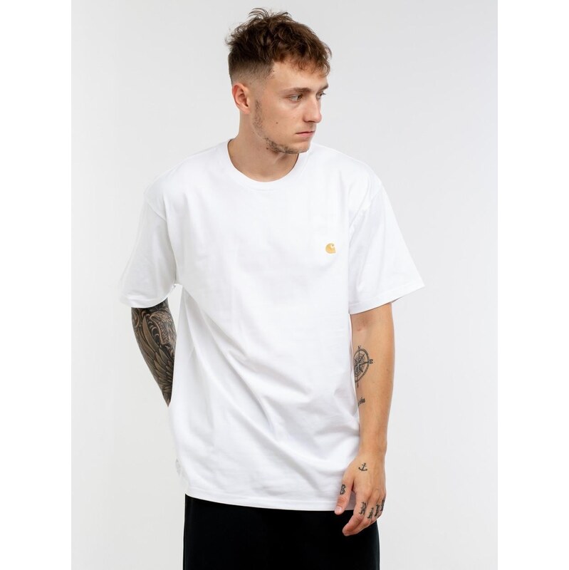 Tričko Carhartt WIP Chase s krátkým rukávem bílé / zlaté
