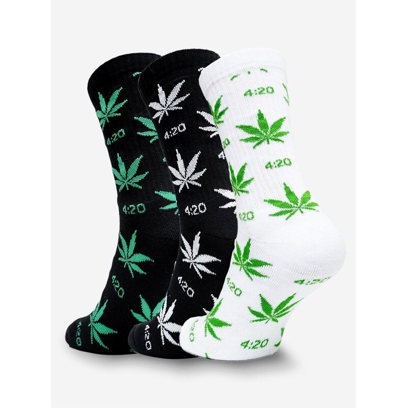 Sada dlouhých ponožek Kush 4:20 Leaves Pattern Crew x3