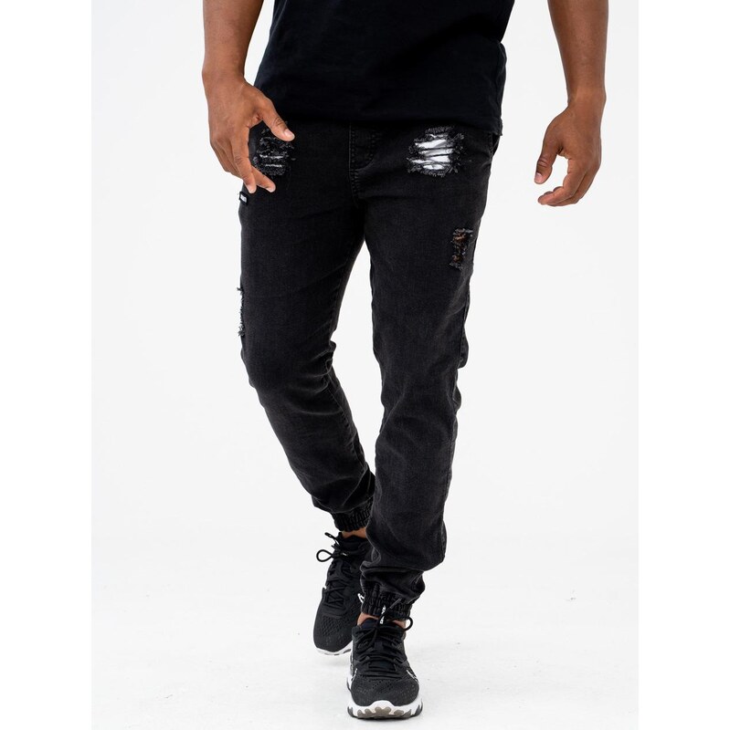 Diamante Wear Pánské džíny Jogger kalhoty s laclem černé