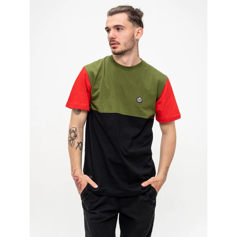 Elade Barevné tričko s krátkým rukávem Olive / Black / Red