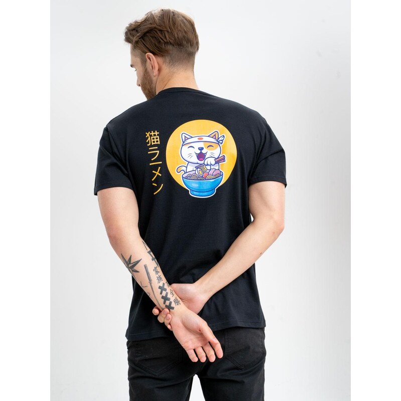 MyStars Černé tričko s krátkým rukávem My Stars Ramen Neko