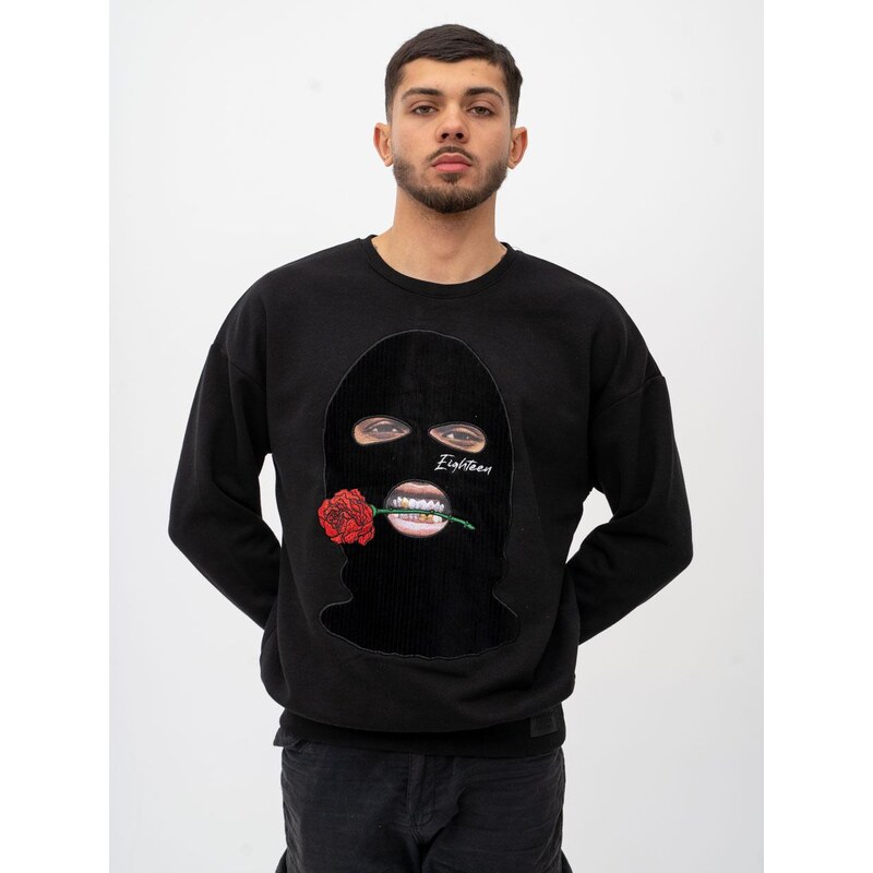 Plus Eighteen Balaclava Cord mikina bez kapuce černá