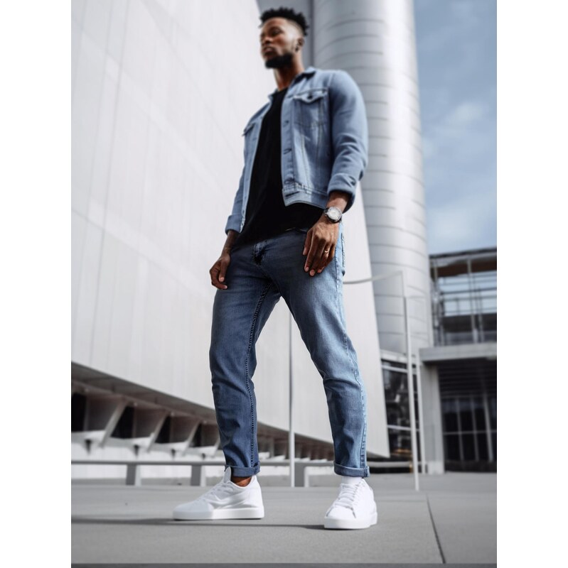 i8 Denim Slim K&L Jeans Kožené kalhoty s nášivkou Washed Blue