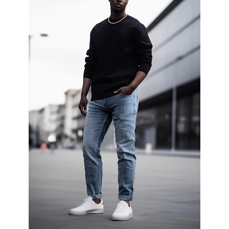 i8 Denim Slim K&L Jeans W Stitching Mramorované světle modré