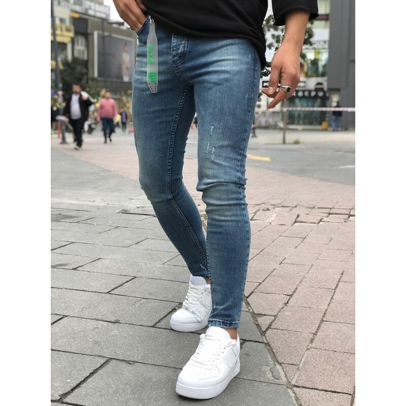 Pánské úzké džínové kalhoty Washed Blue i8 Denim Scuff