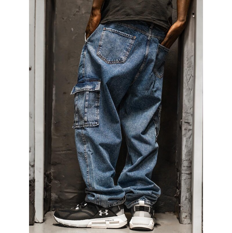 i8 Denim Pánské kalhoty Cargo Baggy Jeans Blue i8 Vintage
