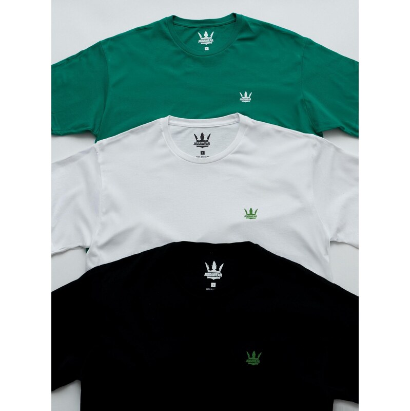 Sada 3 triček Jigga Wear Mini Crown Trička černá / bílá / zelená