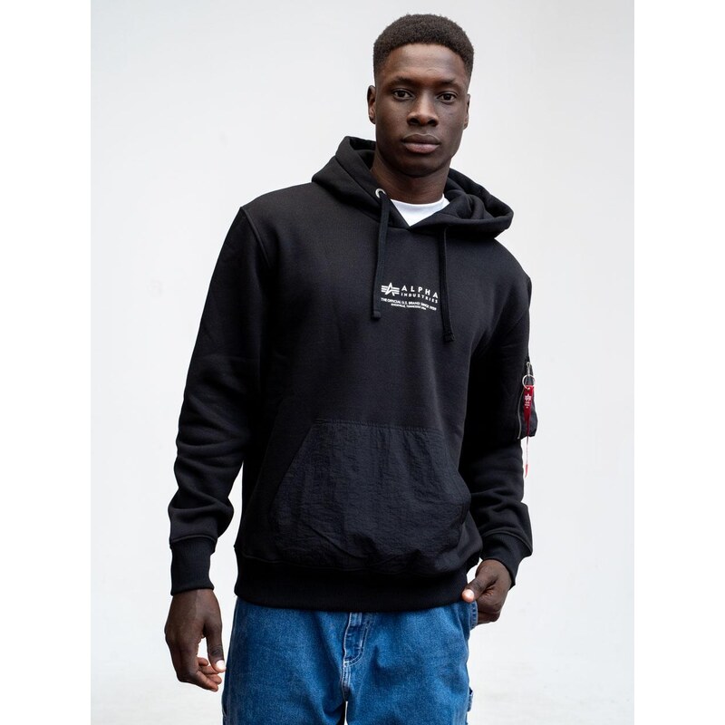Pánská černá nylonová mikina s kapucí Alpha Industries s kapsami