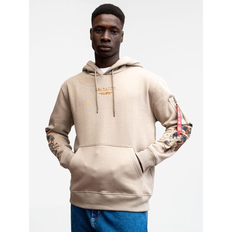 Alpha Industries Dragon EMB pánská béžová mikina s kapucí