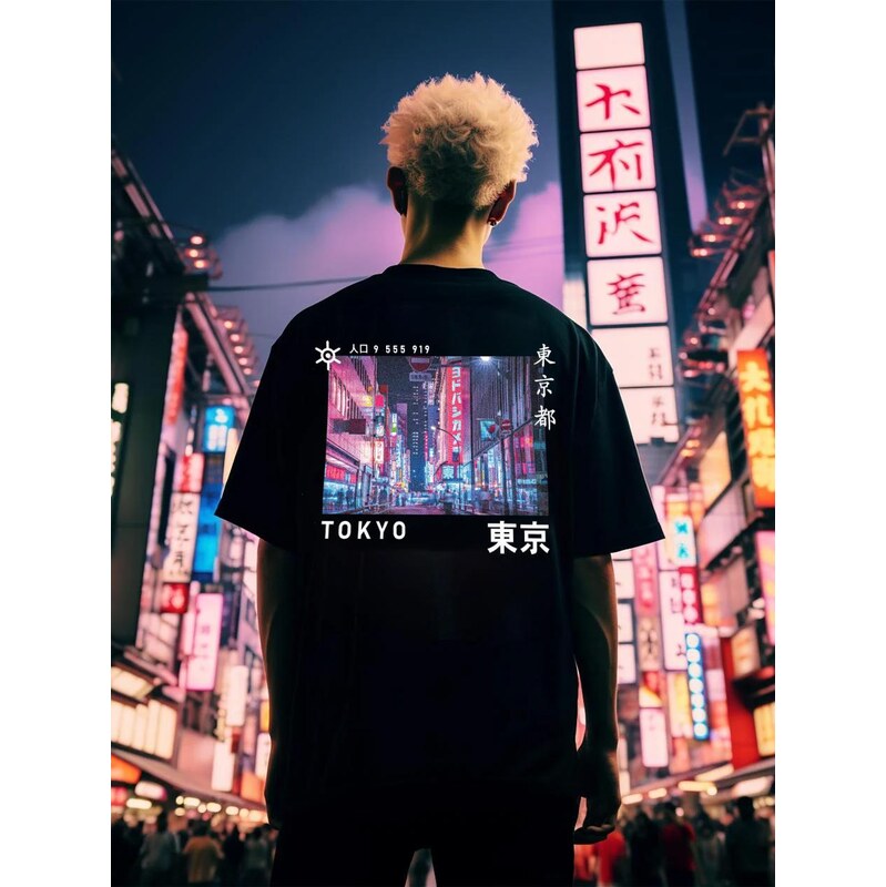 Pánské tričko s krátkým rukávem Oversize Black MyStars Tokio