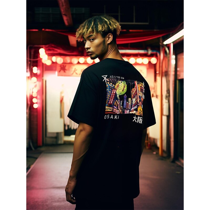 Pánské tričko s krátkým rukávem Oversize Black MyStars Osaka