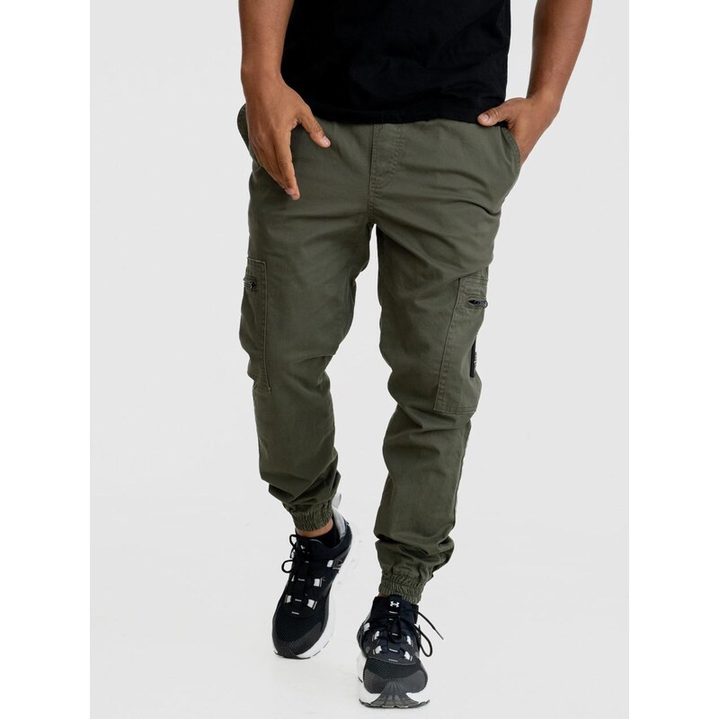 Pánské olivové kalhoty Elade Big Badge Pocket Cargo Jogger se