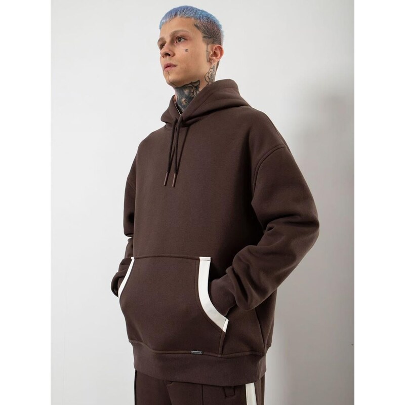 Pánská mikina Oversize Hoodie Brown Machinist Strip