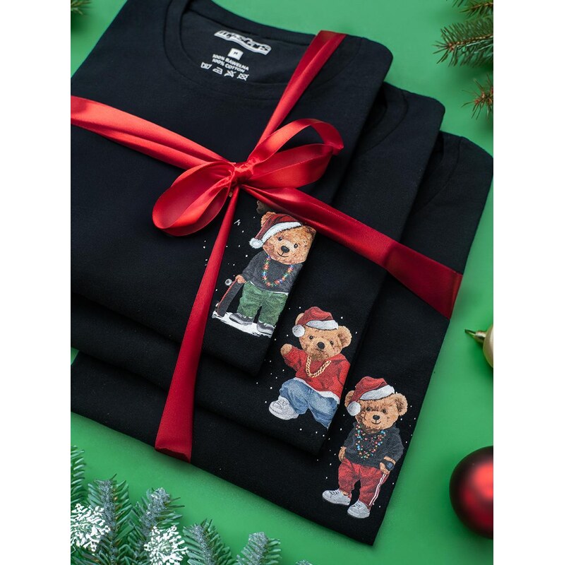 Sada 3 černých pánských triček MyStars 3 Pack Christmas Bear