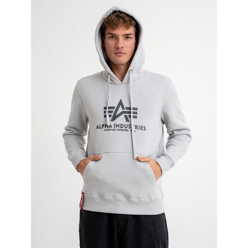 Pánská mikina s kapucí světle šedá Alpha Industries Basic
