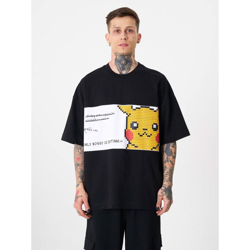 Černé tričko s krátkým rukávem Oversize Machinist Pikachu