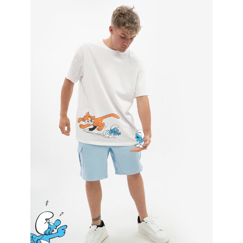 Smerfy Pánské tričko s krátkým rukávem Oversize White Smurfs