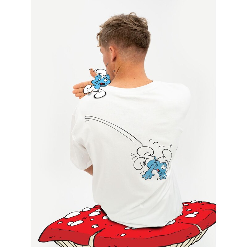 Smerfy Pánské tričko Oversize s krátkým rukávem Bílé šmoulí