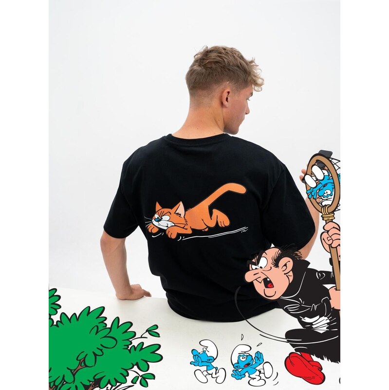 Smerfy Pánské tričko s krátkým rukávem Oversize T-Shirt Black