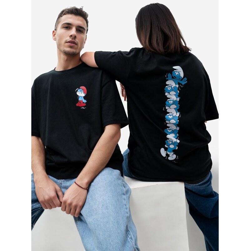 Smerfy Tričko s krátkým rukávem Oversize Unisex Black Smurfs