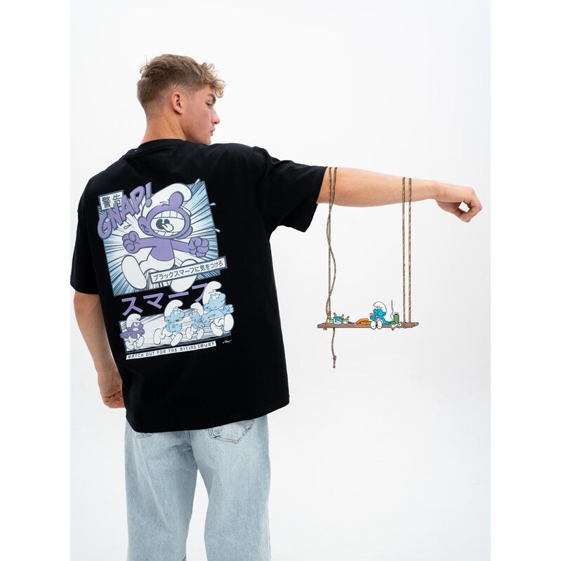 Smerfy Pánské tričko s krátkým rukávem Oversize T-Shirt Black