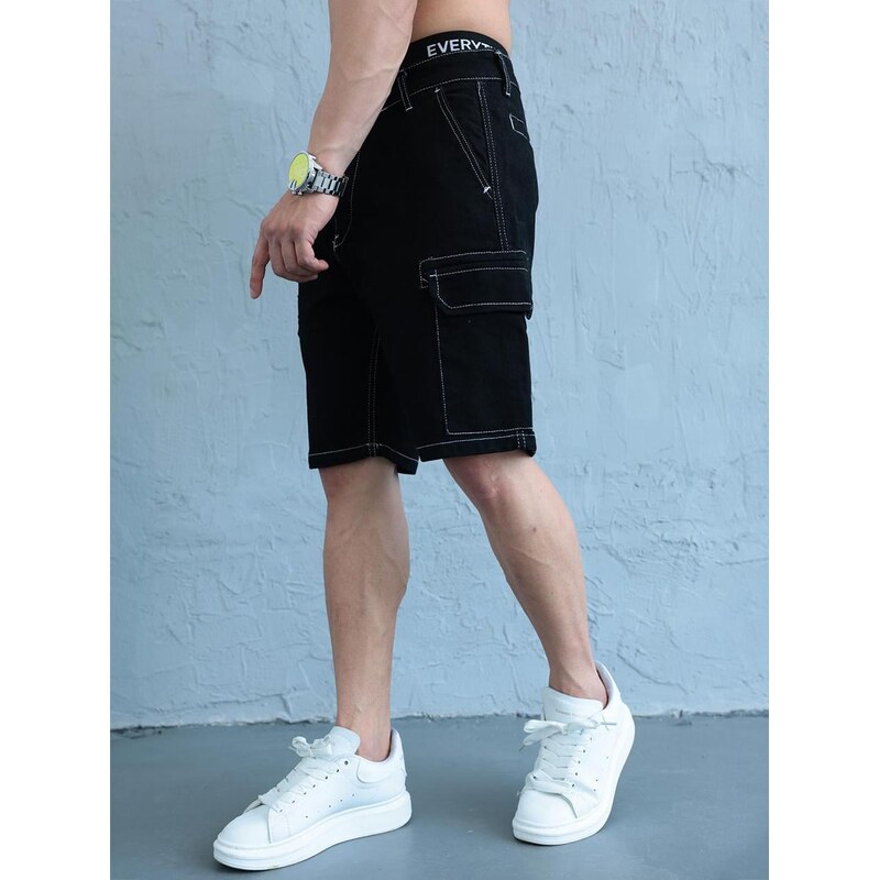 Pánské džínové šortky Boot Shorts Black i8 Denim Classic Cargo