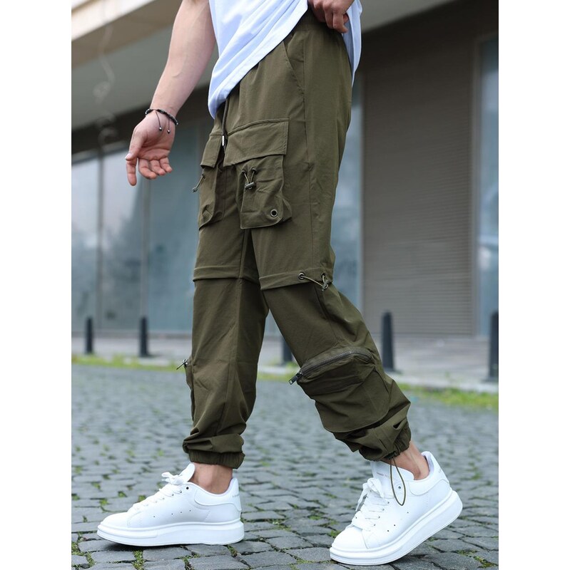 Pánské olivové kalhoty i8 Denim Overlap Cargo Fabric Jogger
