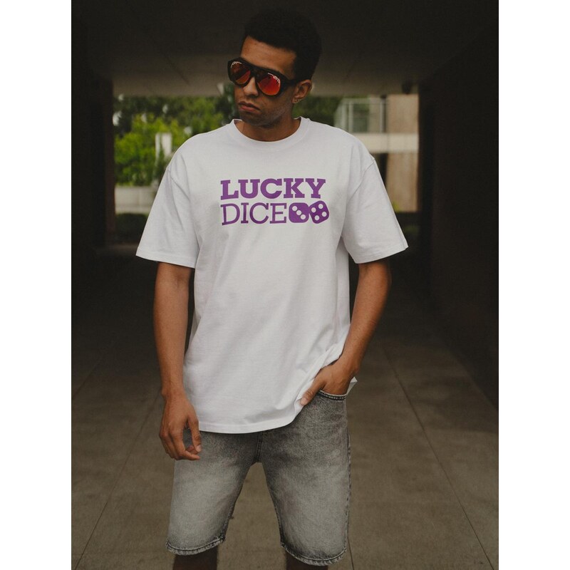 Pánské tričko s krátkým rukávem Oversize White / Purple Lucky