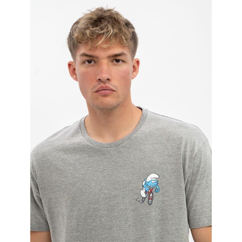 Smerfy Pánské tričko s krátkým rukávem Grey Smurfs Bicycle