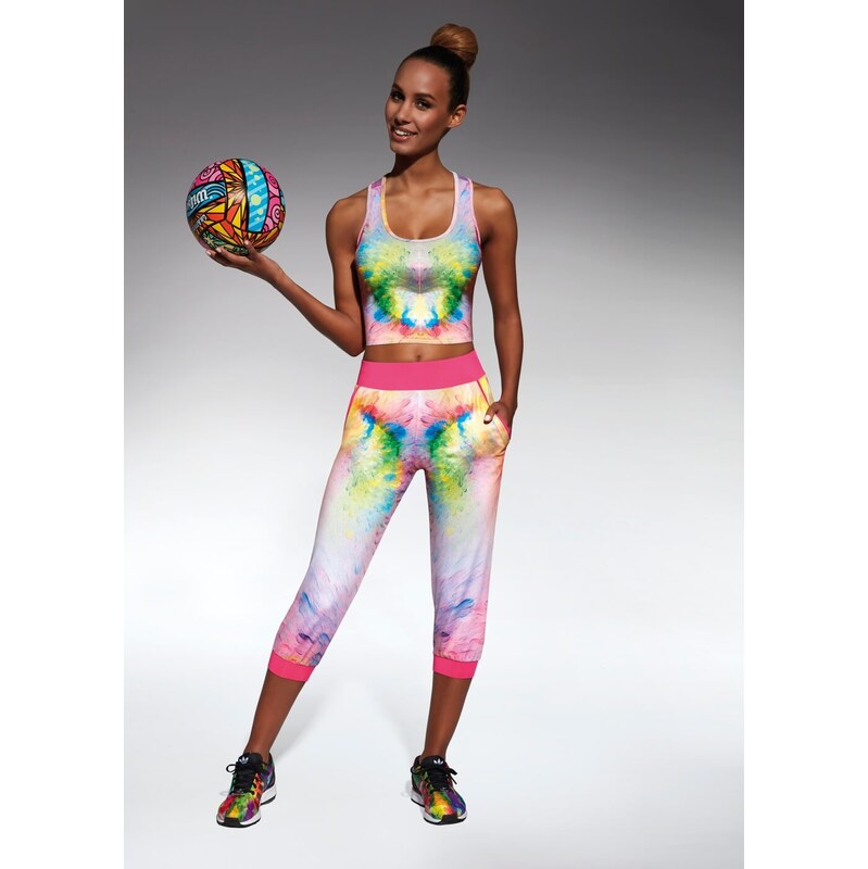 Bas Bleu barevné fitness legíny Exotic růžová/žlutá/zelená 112443481