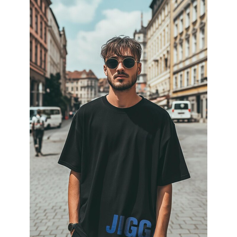 Pánské tričko s krátkým rukávem Oversize černá / modrá Jigga