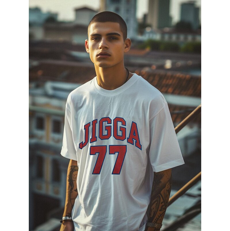 Pánské tričko Oversize s krátkým rukávem White Jigga Wear 77