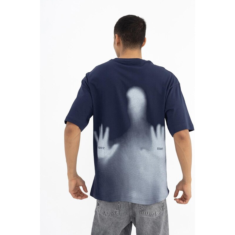 Pánské tričko s krátkým rukávem Oversize T-Shirt Navy Blue Plus