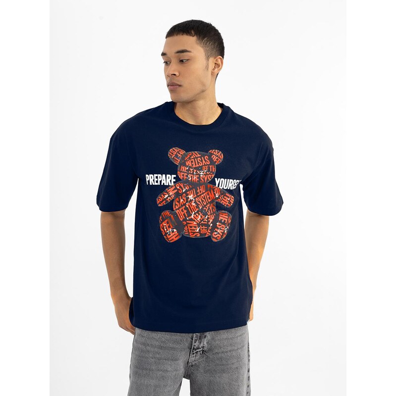 Pánské tričko s krátkým rukávem Oversize T-Shirt Navy Blue Plus