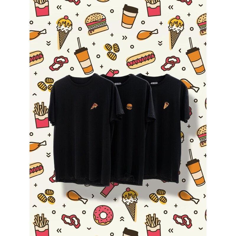 Sada 3 černých triček MyStars Fast Food
