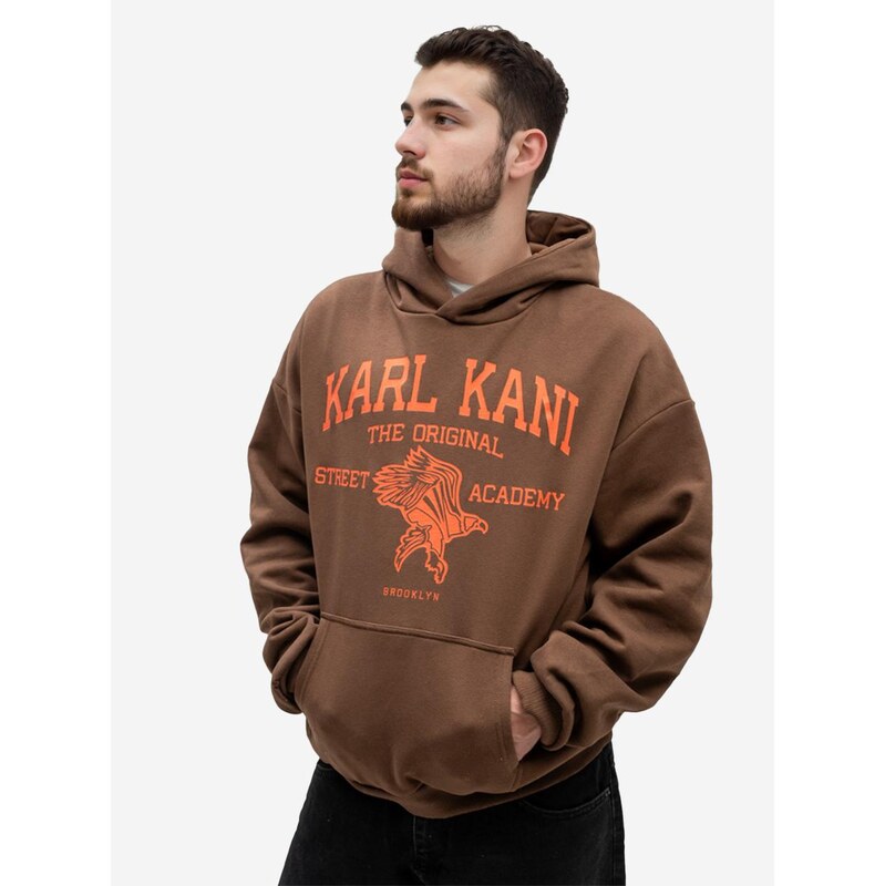 Pánská mikina s kapucí hnědá Karl Kani Street Academy Washed Os.