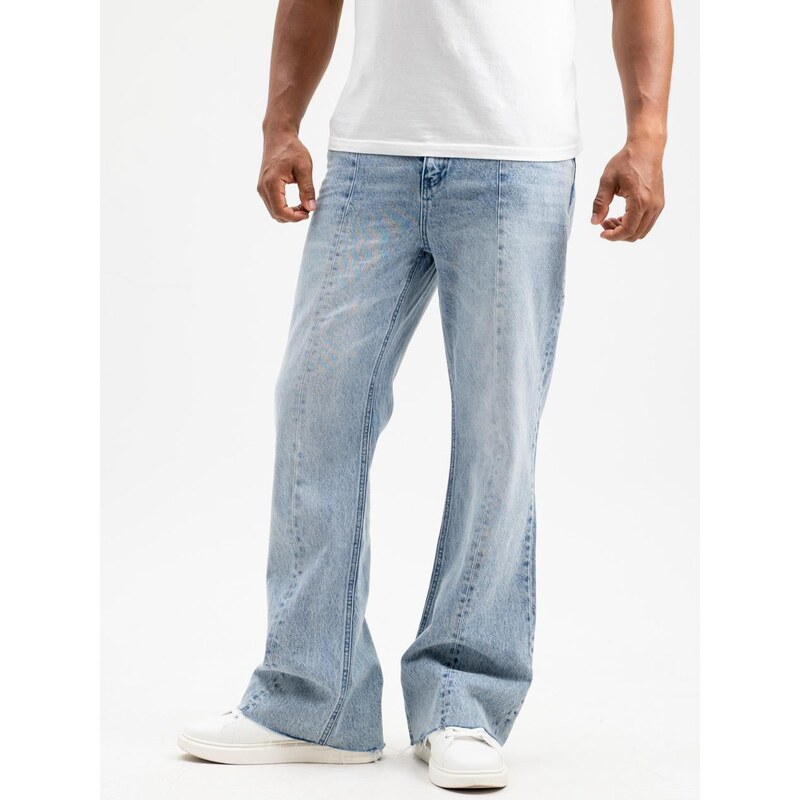Pánské modré seprané džínové kalhoty Karl Kani OG Denim Flared