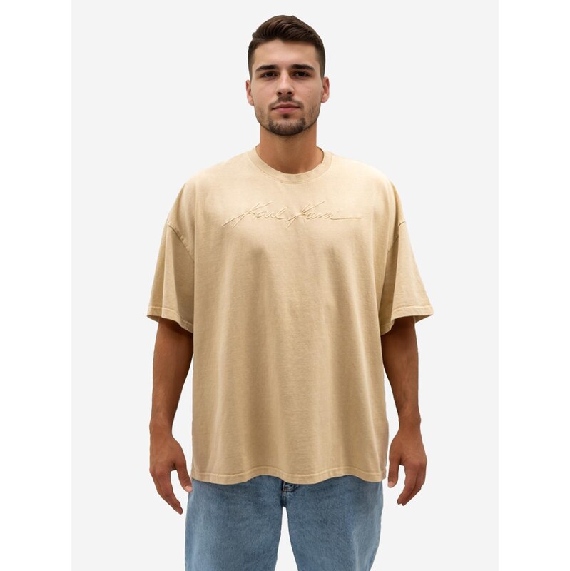 Pánské tričko s krátkým rukávem Beige Karl Kani Autograph Havy